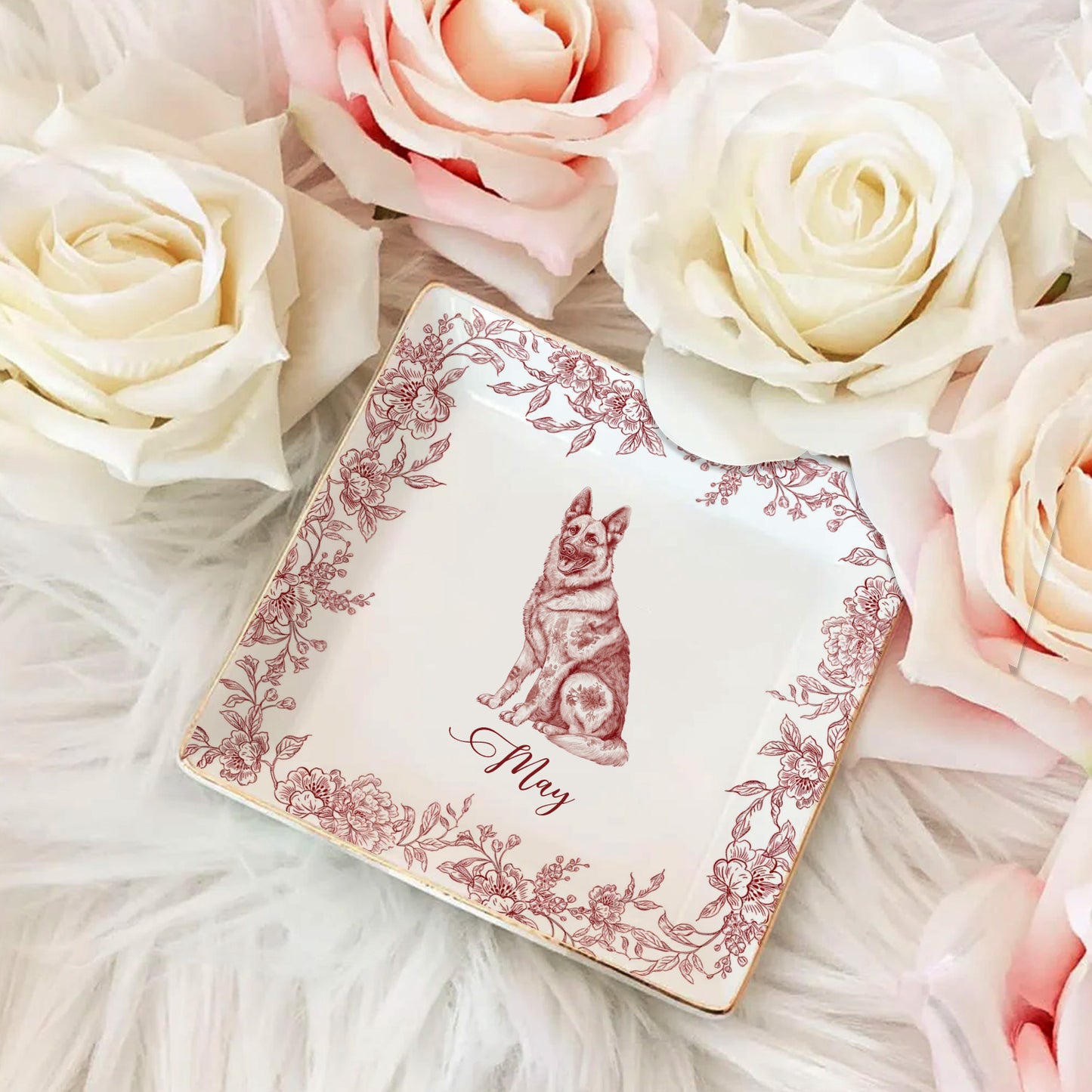 PSD01 Toile De Jouy French Dog Lover - Personalized Custom Jewelry Dish