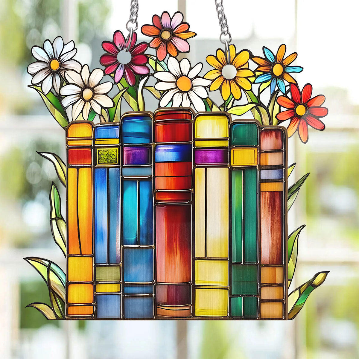 PSSW01 Flower Book Library Window Hanging Suncatcher Ornament
