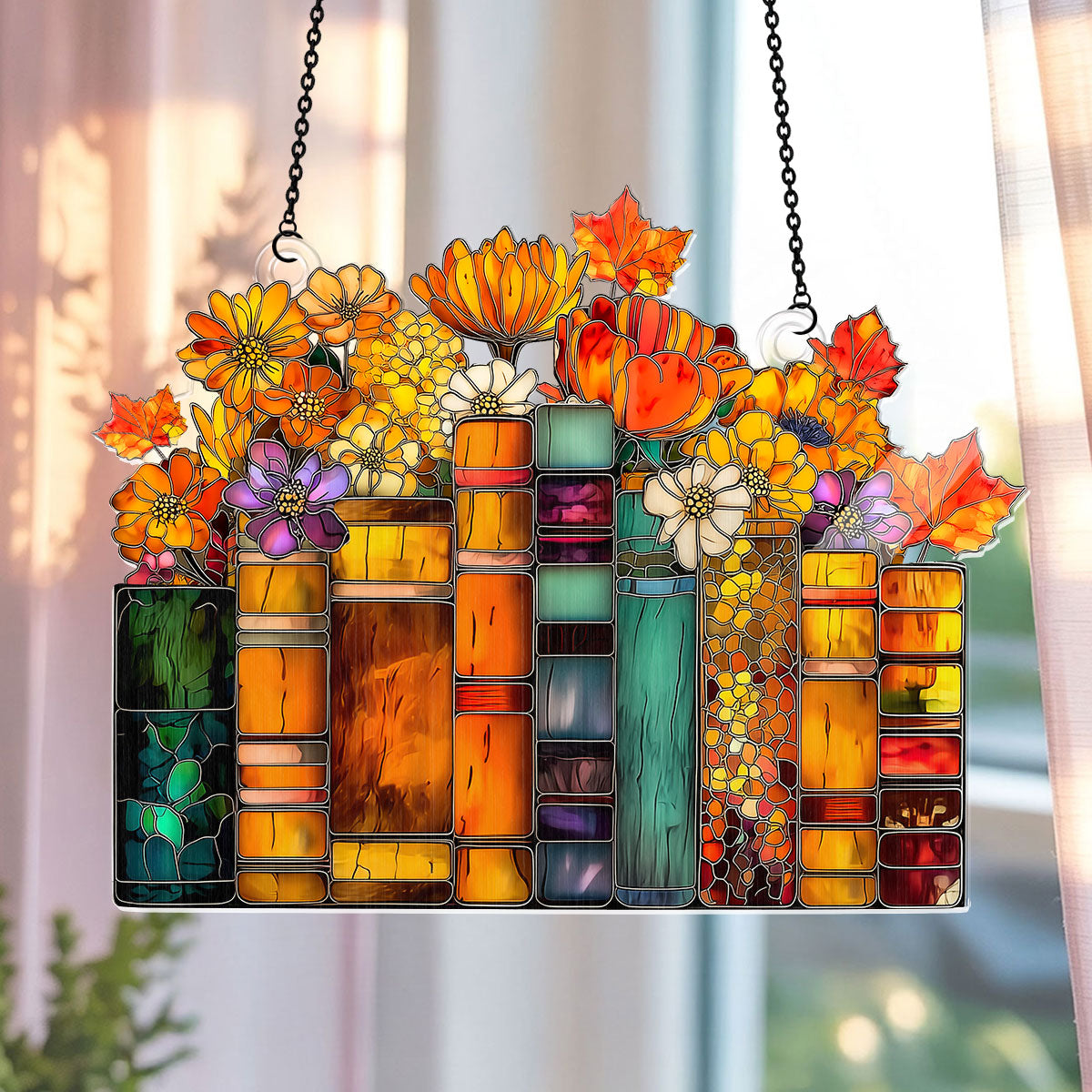 PSSW20 Flower Book Library Window Hanging Suncatcher Ornament