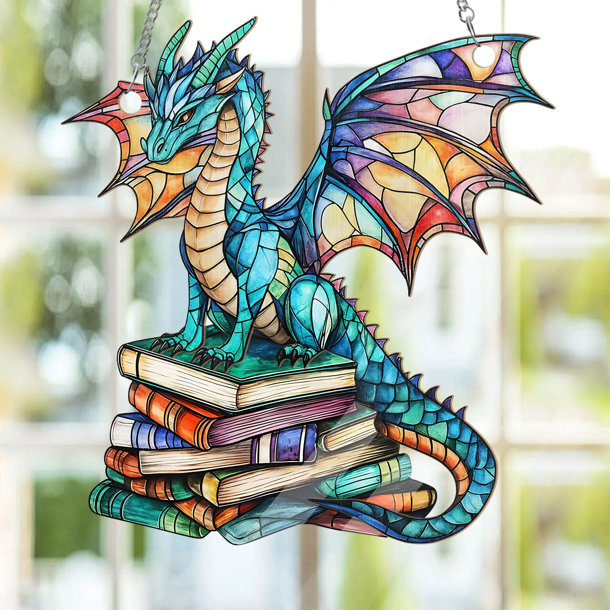 PSSW07 Book Dragon Window Hanging Suncatcher Ornament
