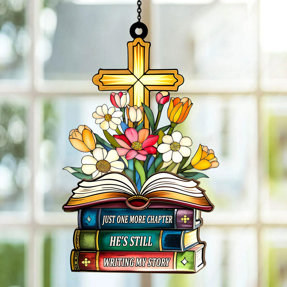 PSSW15 Just One More Chapter Window Hanging Suncatcher Ornament