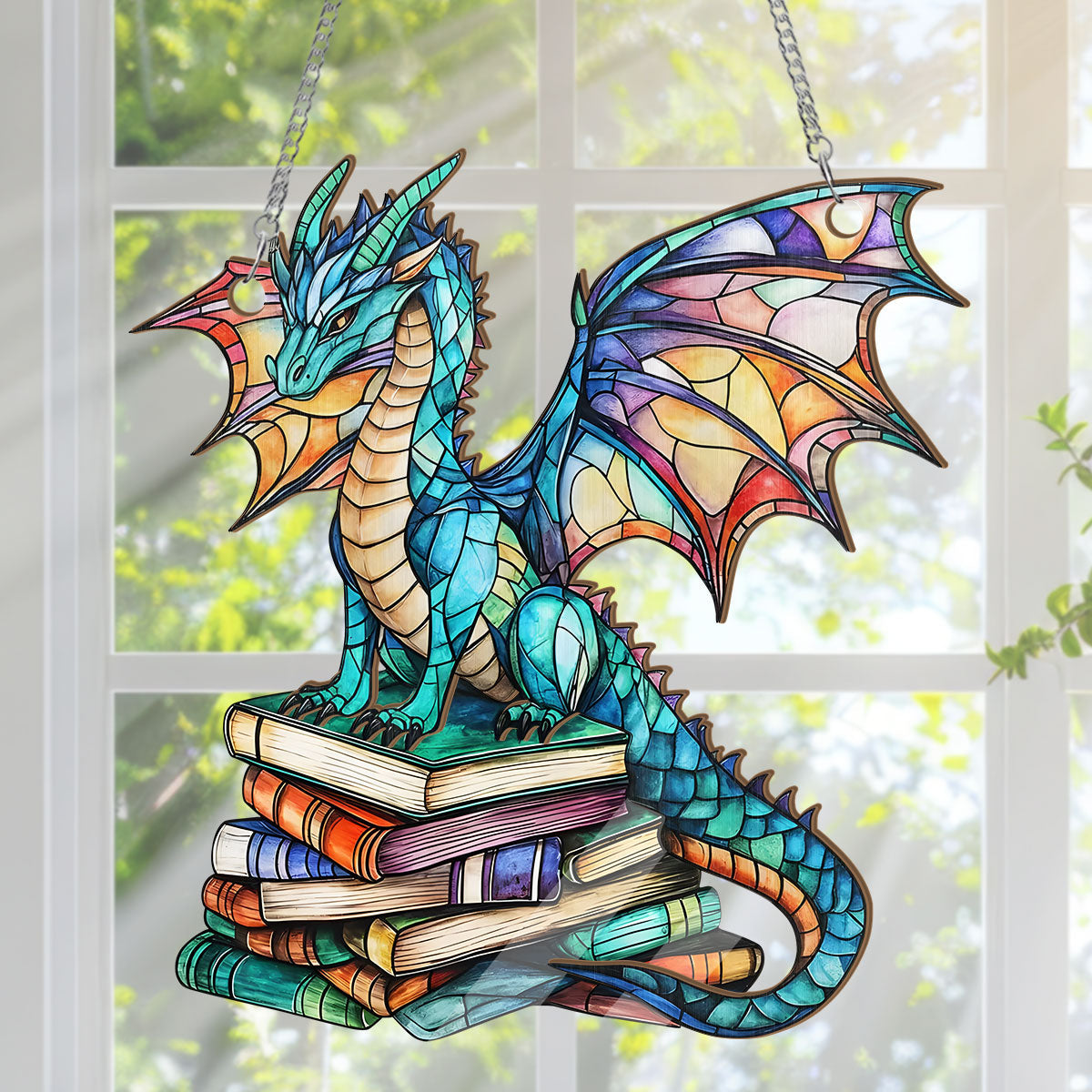 PSSW07 Book Dragon Window Hanging Suncatcher Ornament