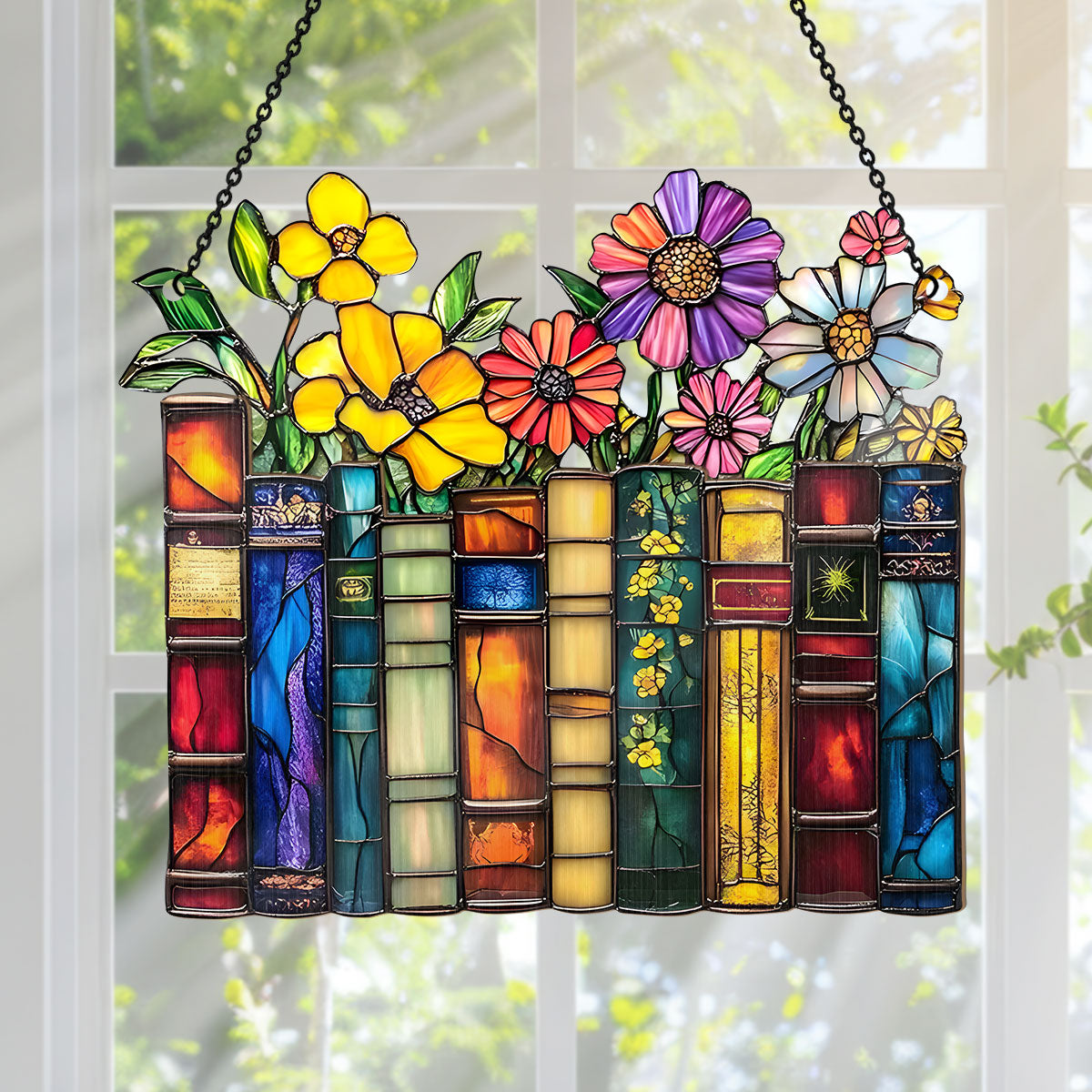 PSSW02 Vintage Flower Book Window Hanging Suncatcher Ornament