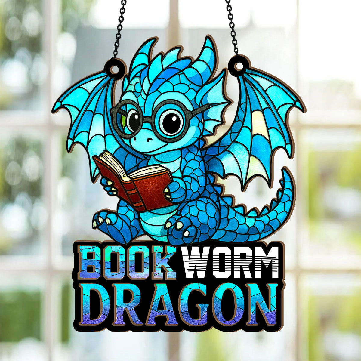 PSSW06 Book Dragon Window Hanging Suncatcher Ornament