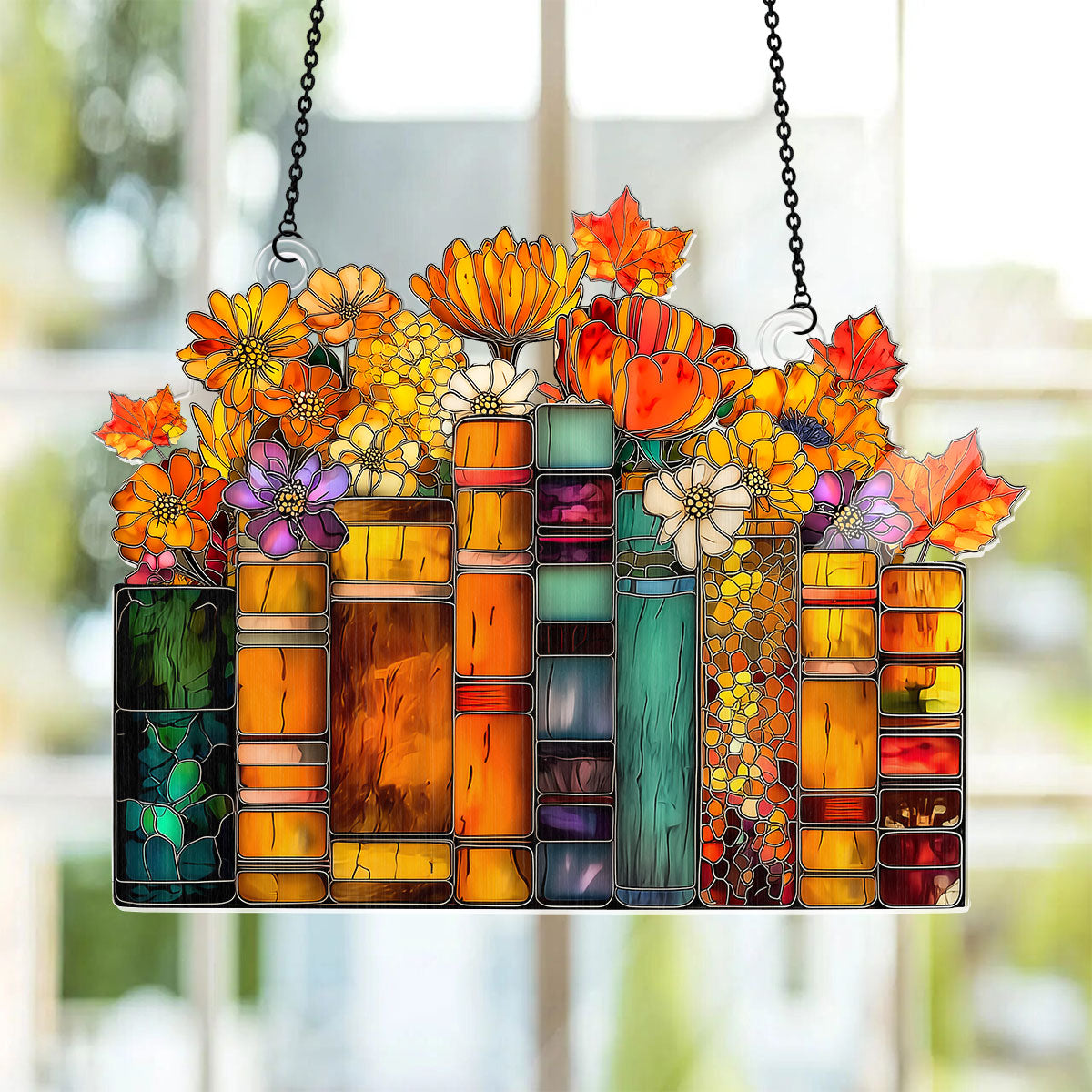 PSSW20 Flower Book Library Window Hanging Suncatcher Ornament