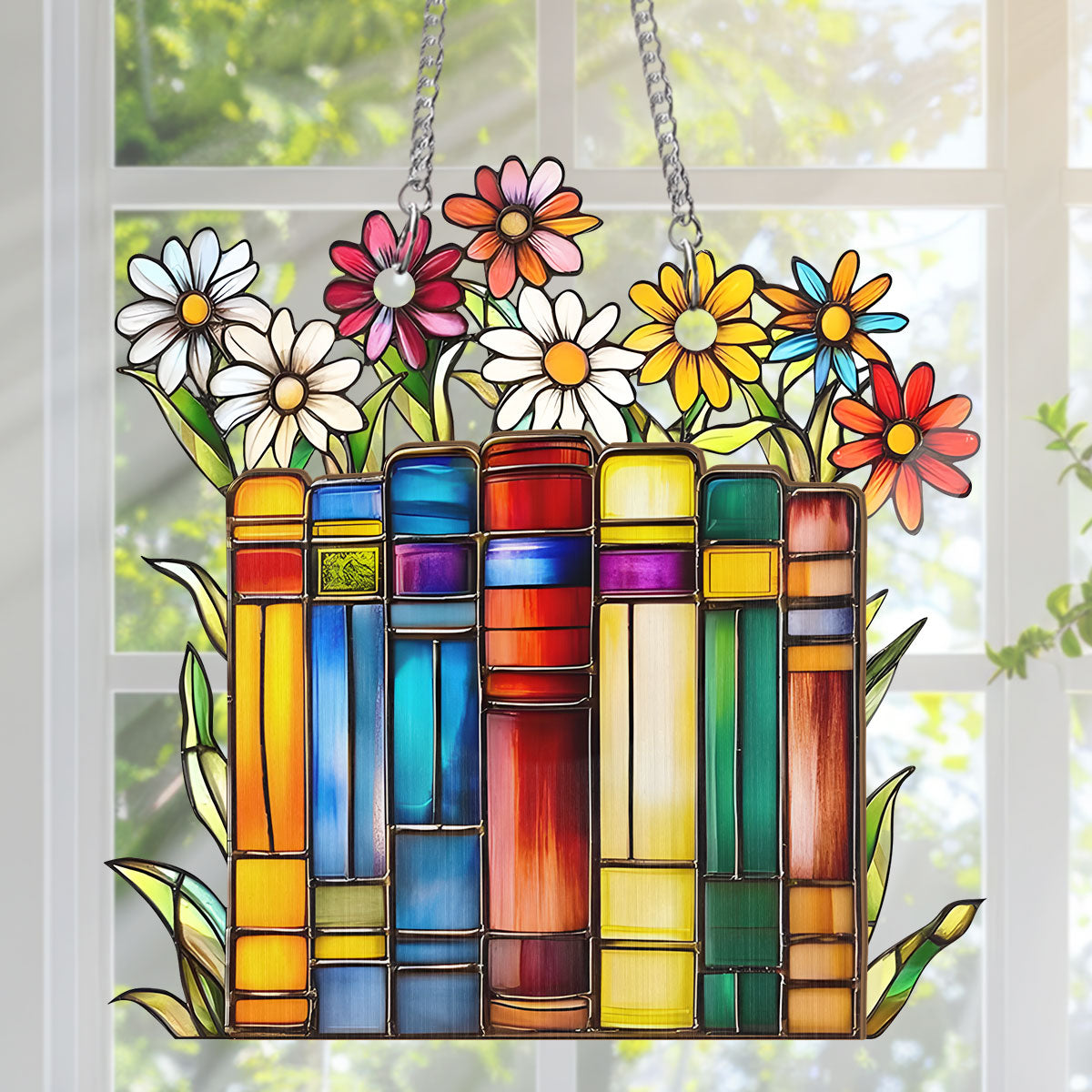 PSSW01 Flower Book Library Window Hanging Suncatcher Ornament