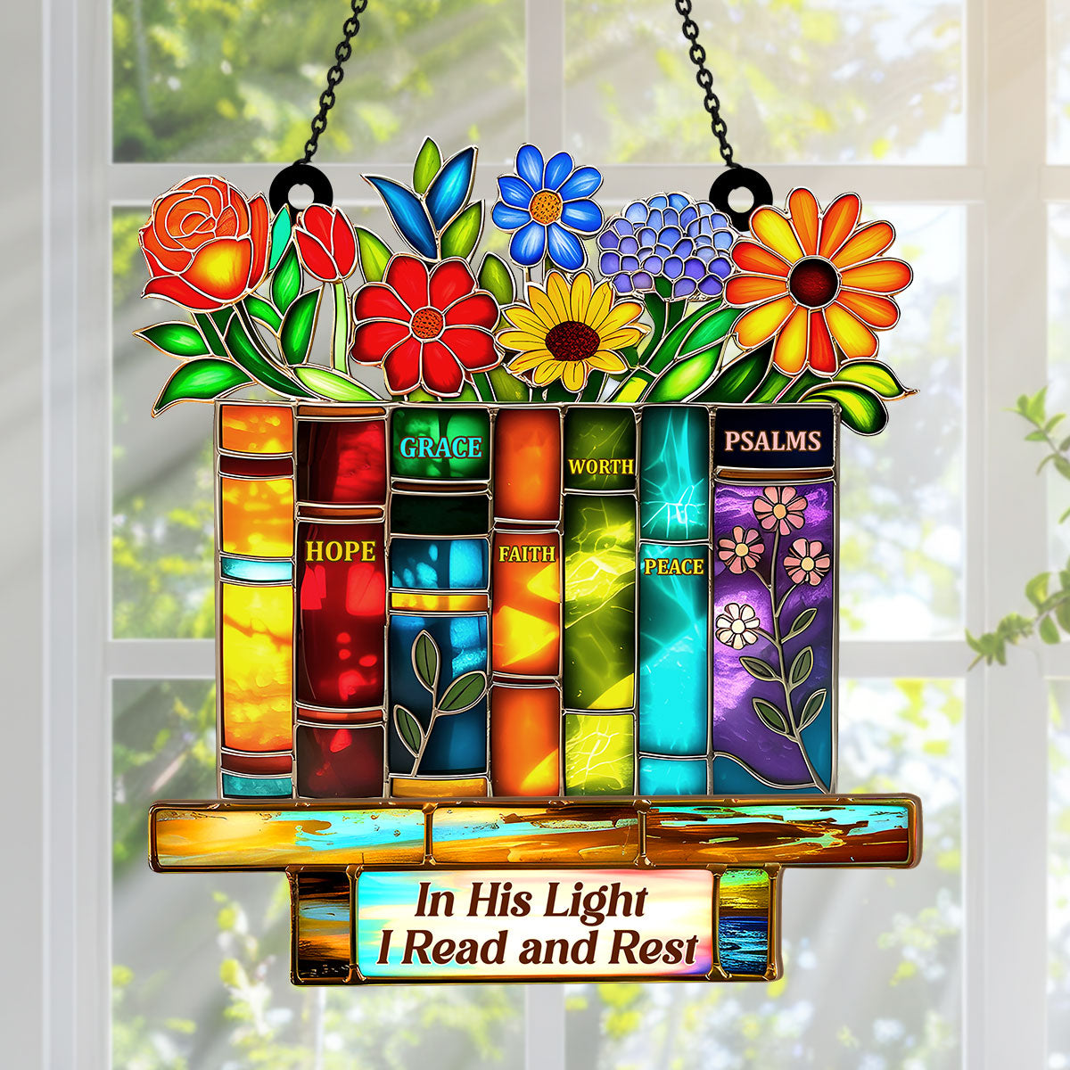 PSSW13 In His Light I Read And Rest Window Hanging Suncatcher Ornament