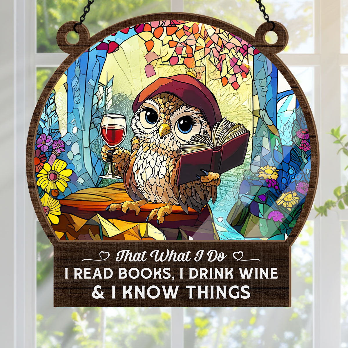 PSSW19 I Read Books And I Know Things Window Hanging Suncatcher Ornament