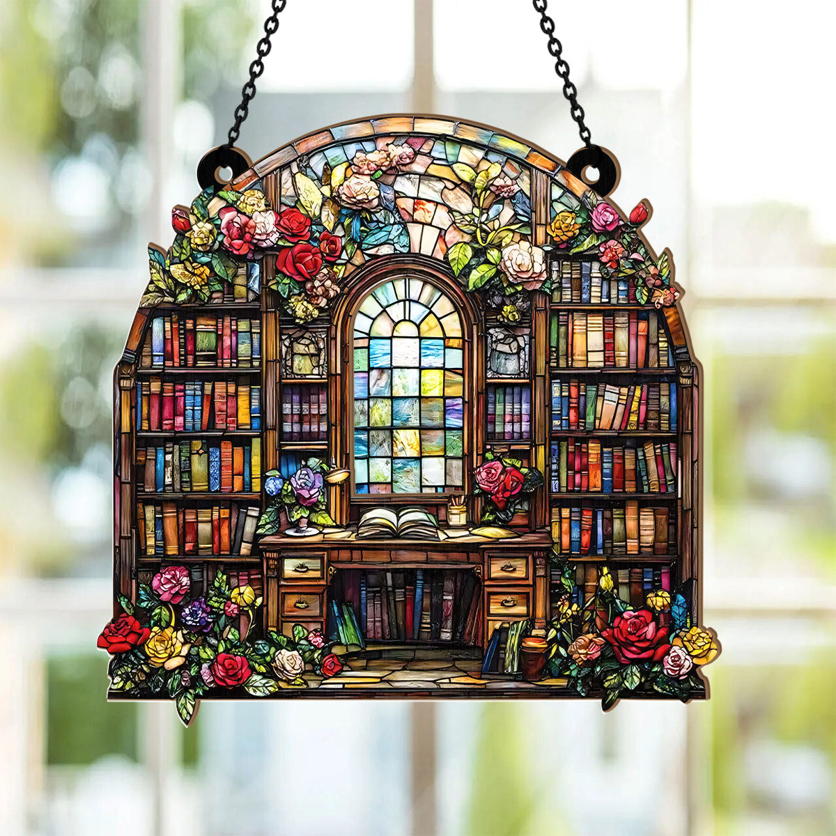 PSSW17 Literary Garden Of Rose Window Hanging Suncatcher Ornament