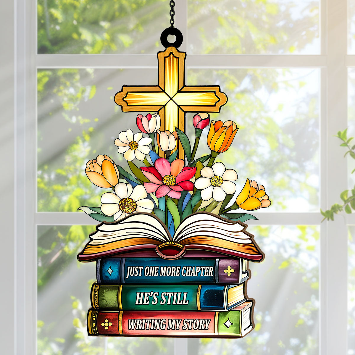PSSW15 Just One More Chapter Window Hanging Suncatcher Ornament