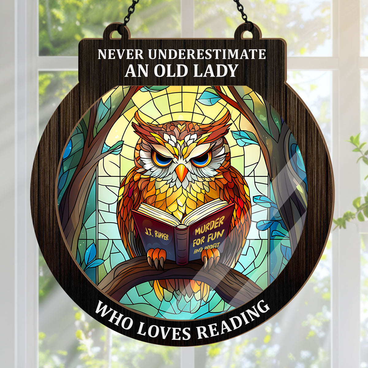 PSSW18 Never Underestimate A Woman Who Loves Reading Window Hanging Suncatcher Ornament