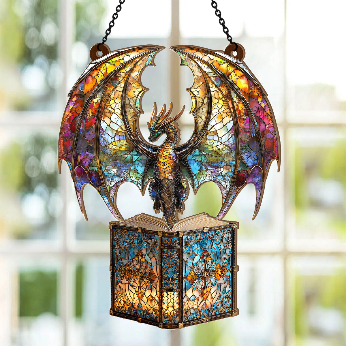 PSSW12 I Am A Book Dragon Window Hanging Suncatcher Ornament