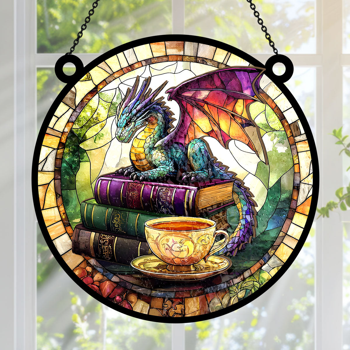 PSSW16 Book Dragon Window Hanging Suncatcher Ornament