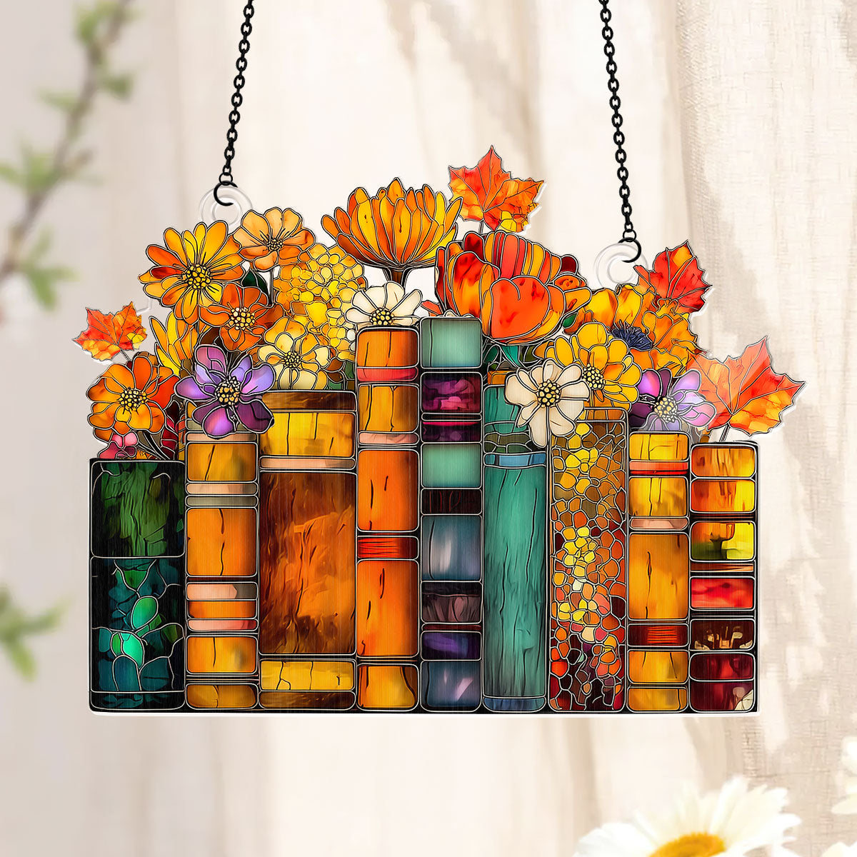 PSSW20 Flower Book Library Window Hanging Suncatcher Ornament