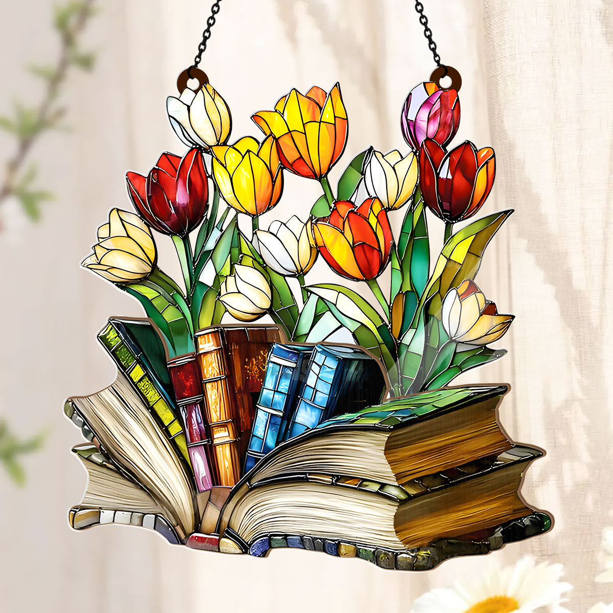 PSSW21 Flower Book Window Hanging Suncatcher Ornament