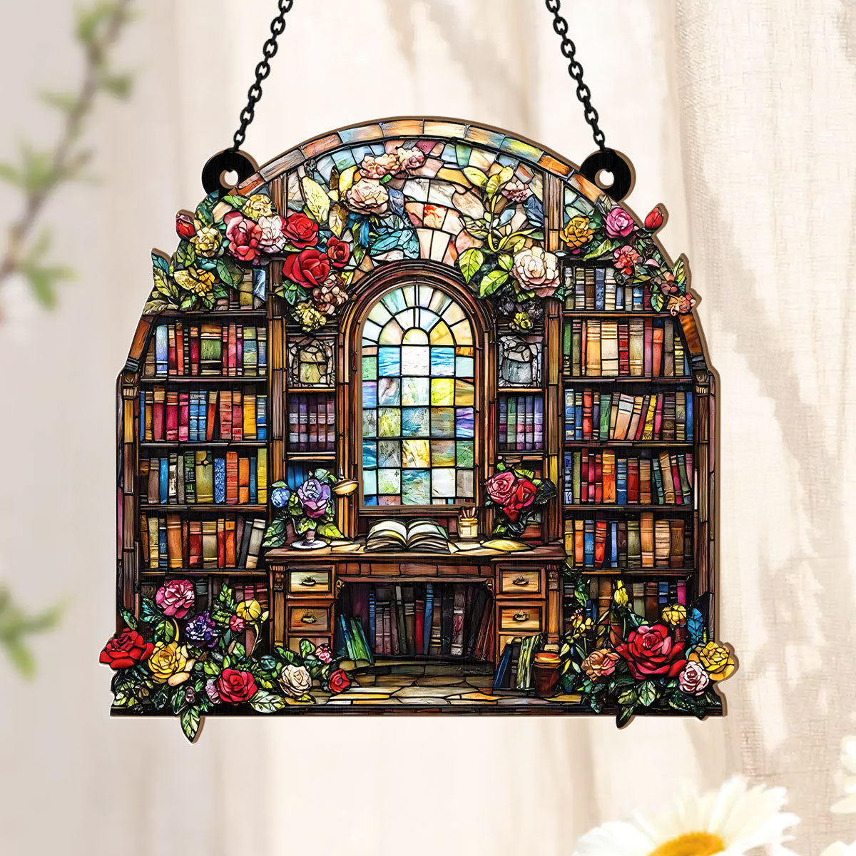 PSSW17 Literary Garden Of Rose Window Hanging Suncatcher Ornament