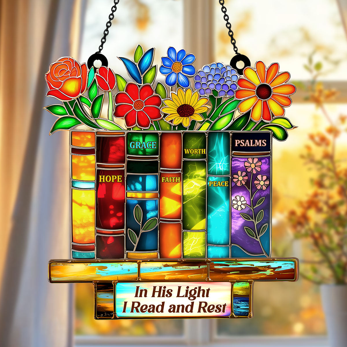 PSSW13 In His Light I Read And Rest Window Hanging Suncatcher Ornament