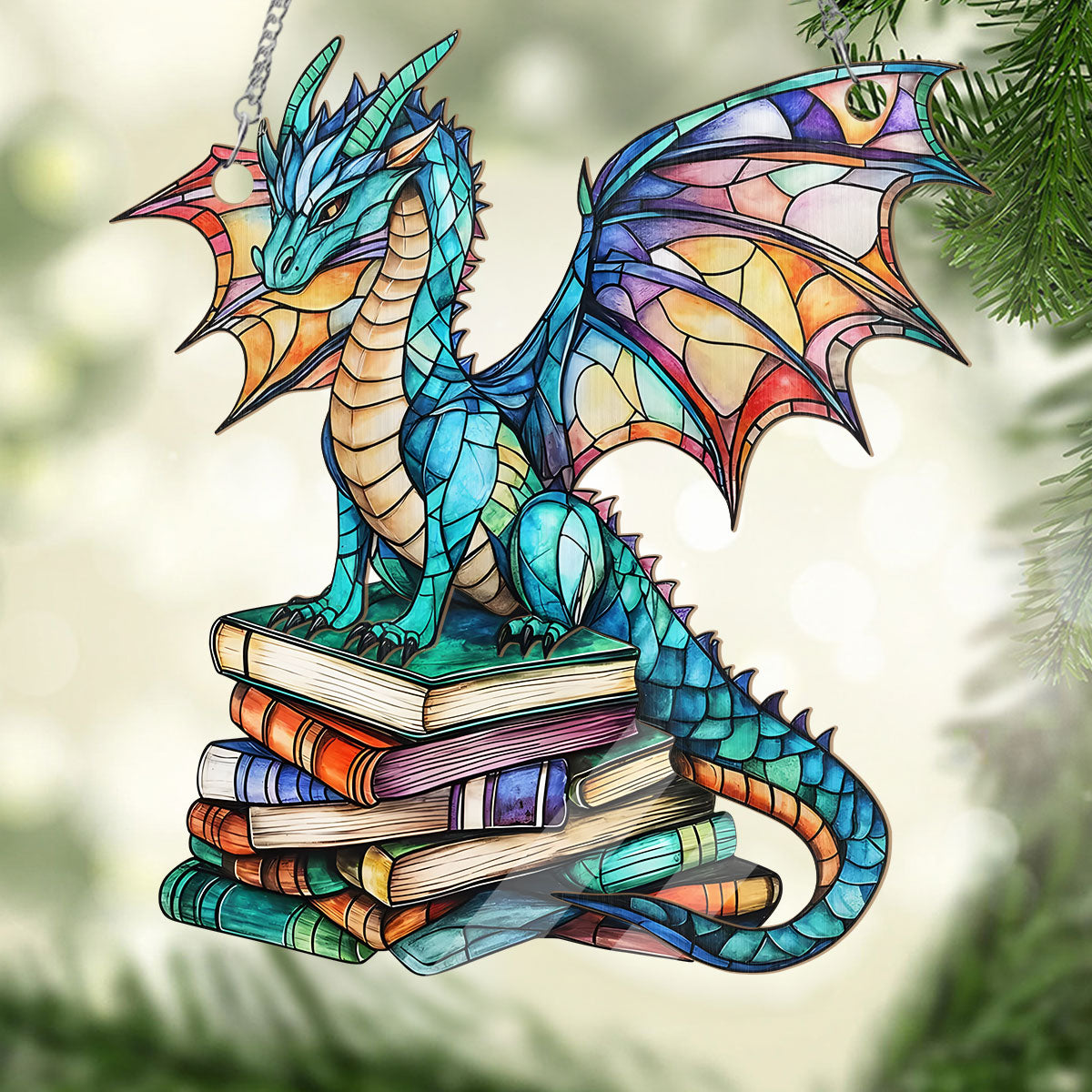 PSSW07 Book Dragon Window Hanging Suncatcher Ornament