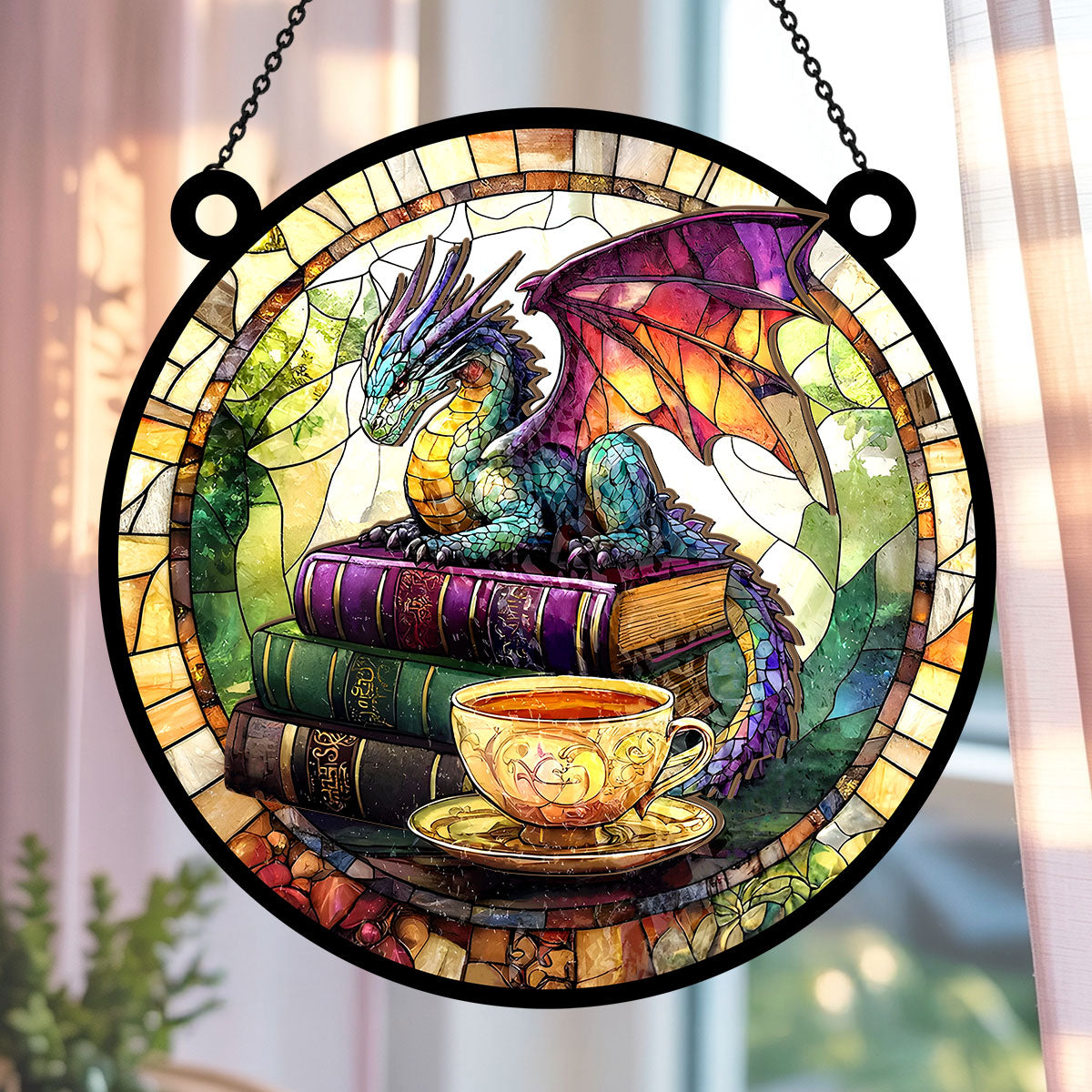 PSSW16 Book Dragon Window Hanging Suncatcher Ornament