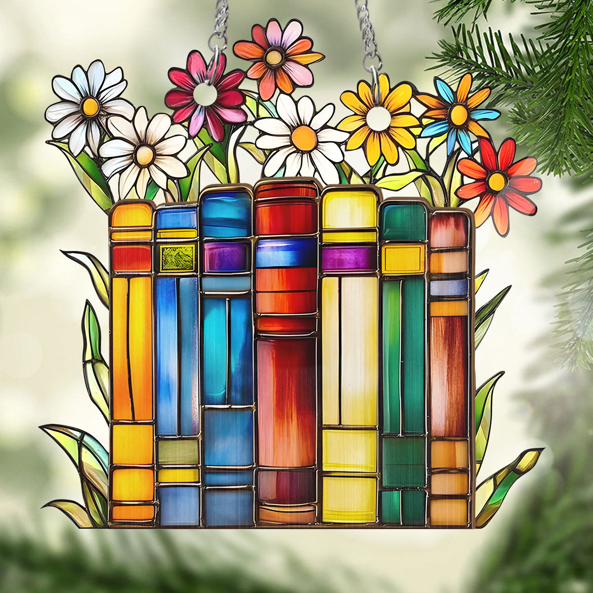 PSSW01 Flower Book Library Window Hanging Suncatcher Ornament