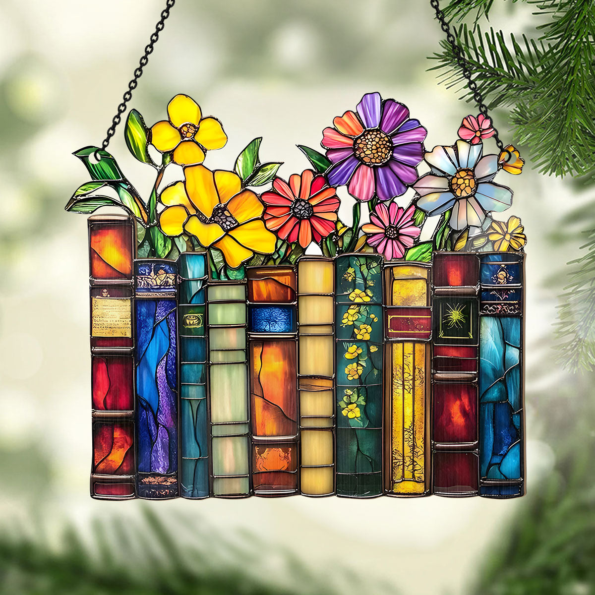 PSSW02 Vintage Flower Book Window Hanging Suncatcher Ornament
