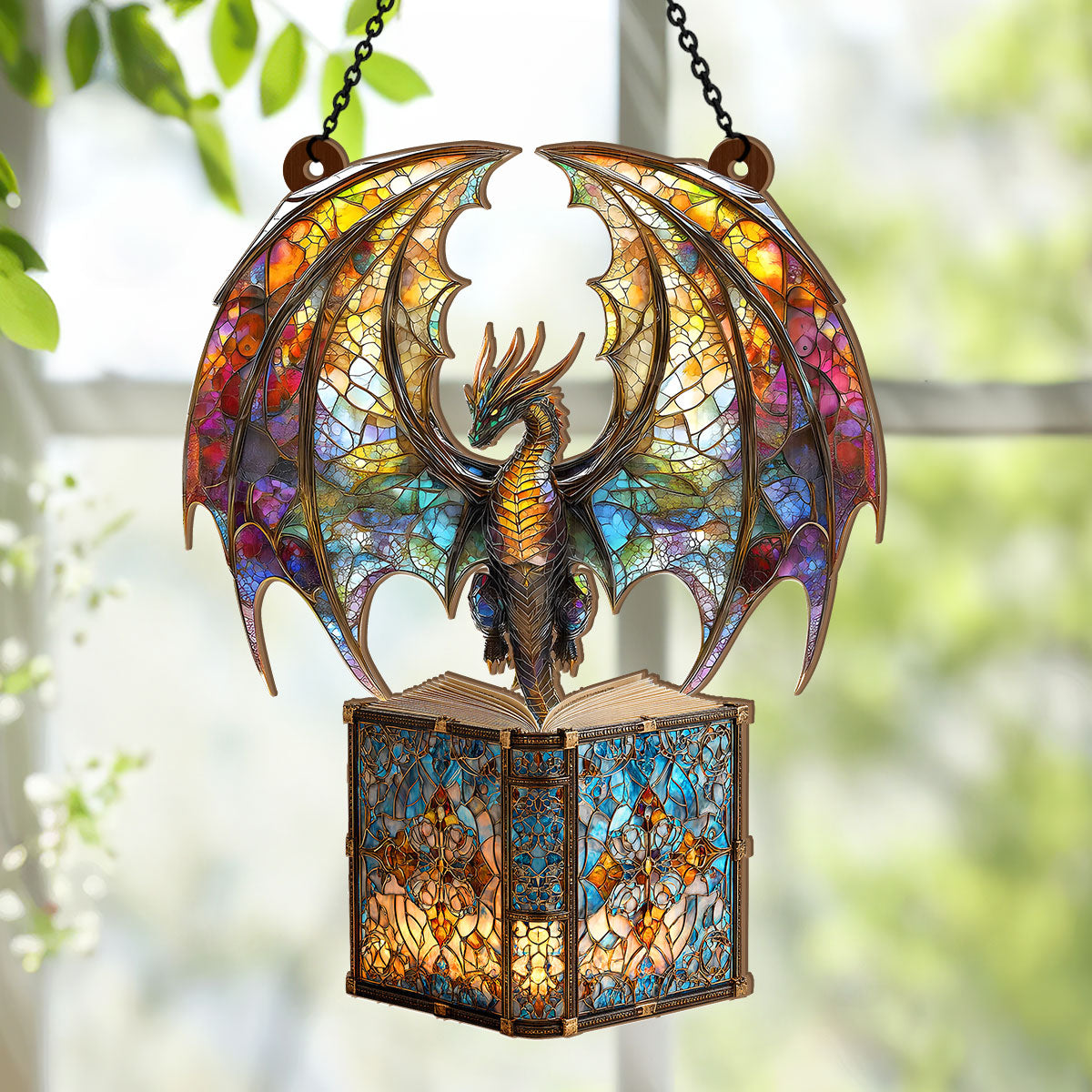 PSSW12 I Am A Book Dragon Window Hanging Suncatcher Ornament