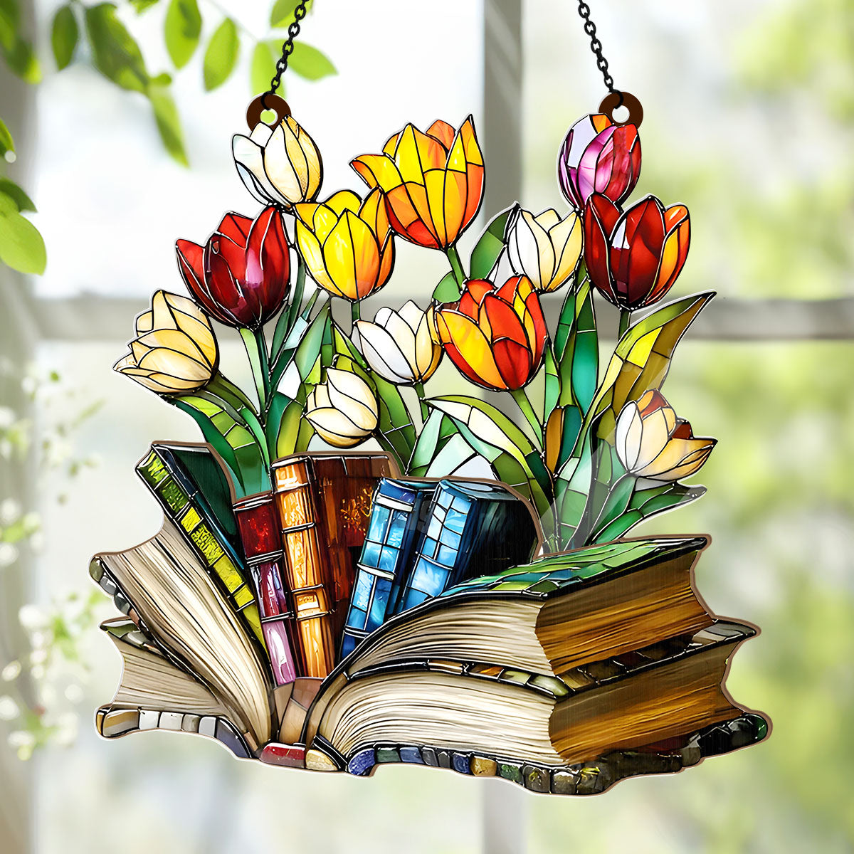 PSSW21 Flower Book Window Hanging Suncatcher Ornament