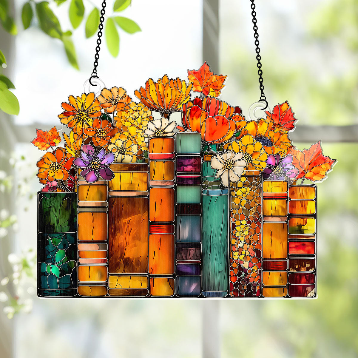 PSSW20 Flower Book Library Window Hanging Suncatcher Ornament