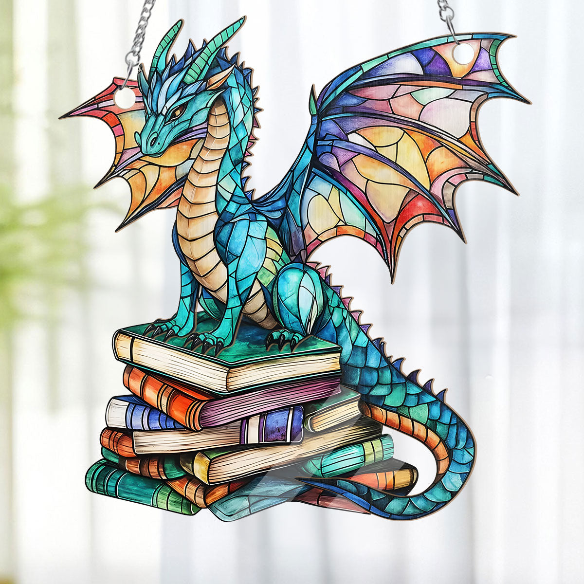 PSSW07 Book Dragon Window Hanging Suncatcher Ornament