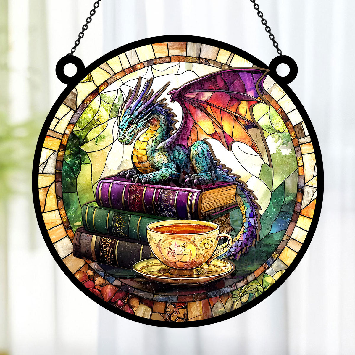PSSW16 Book Dragon Window Hanging Suncatcher Ornament