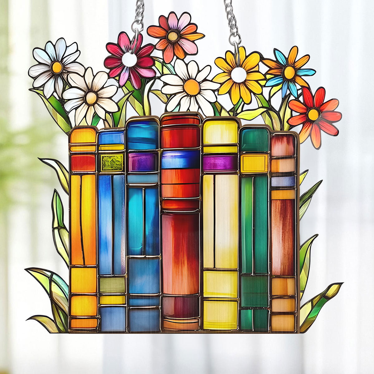 PSSW01 Flower Book Library Window Hanging Suncatcher Ornament