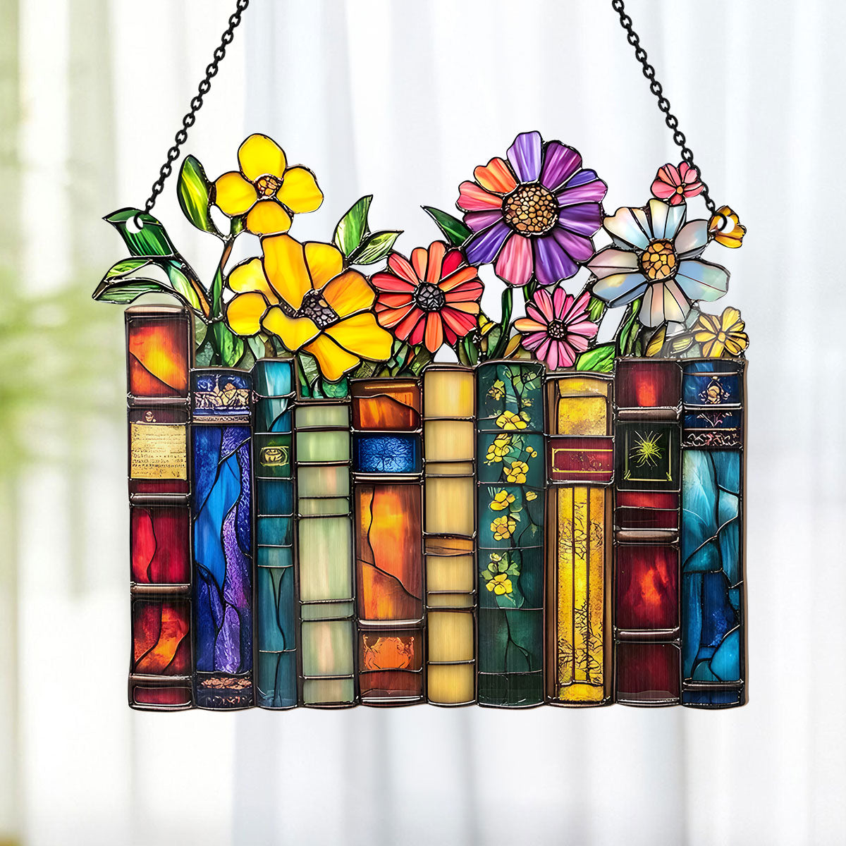 PSSW02 Vintage Flower Book Window Hanging Suncatcher Ornament