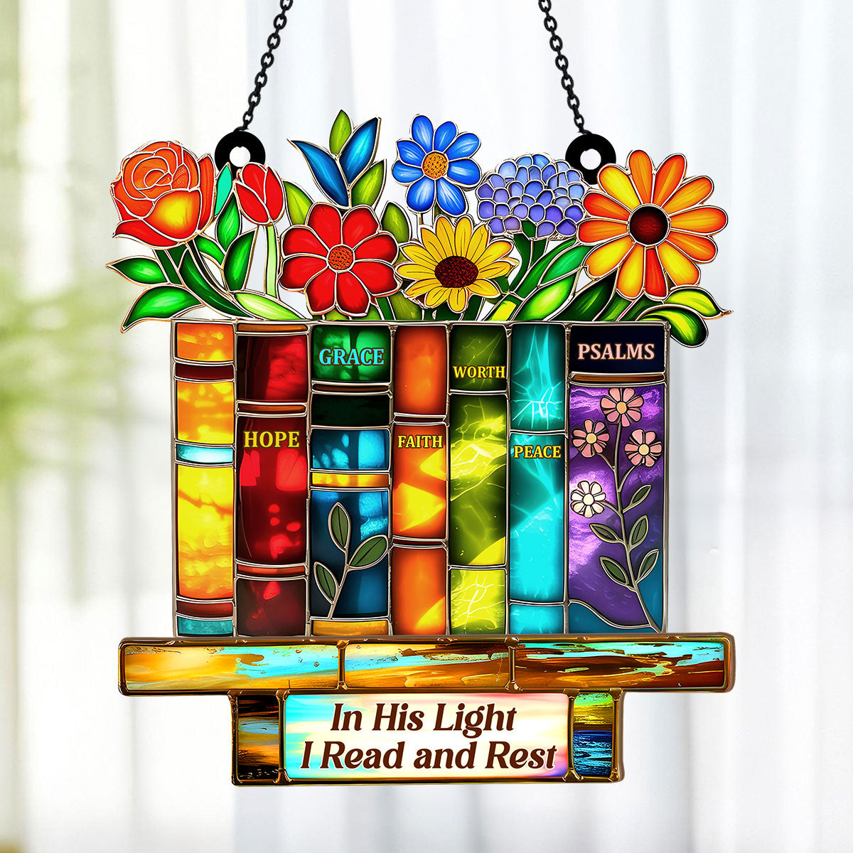 PSSW13 In His Light I Read And Rest Window Hanging Suncatcher Ornament