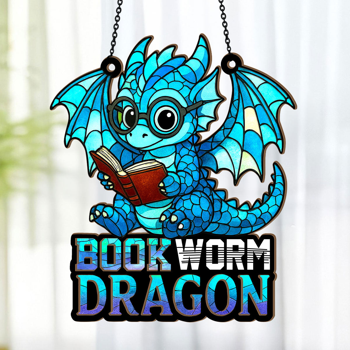 PSSW06 Book Dragon Window Hanging Suncatcher Ornament