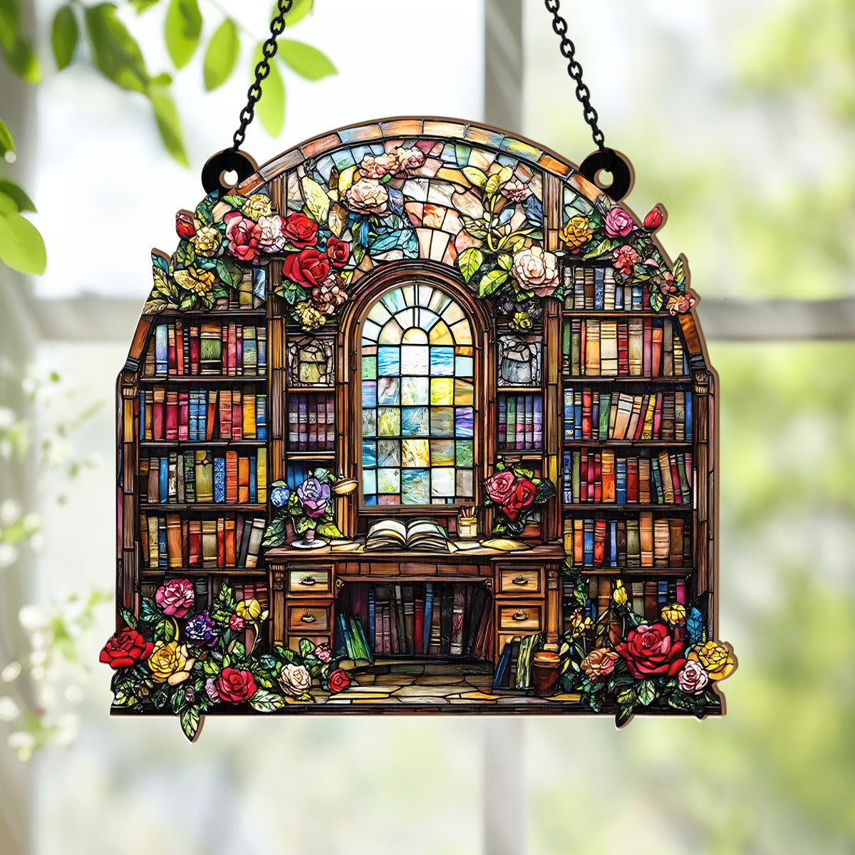 PSSW17 Literary Garden Of Rose Window Hanging Suncatcher Ornament