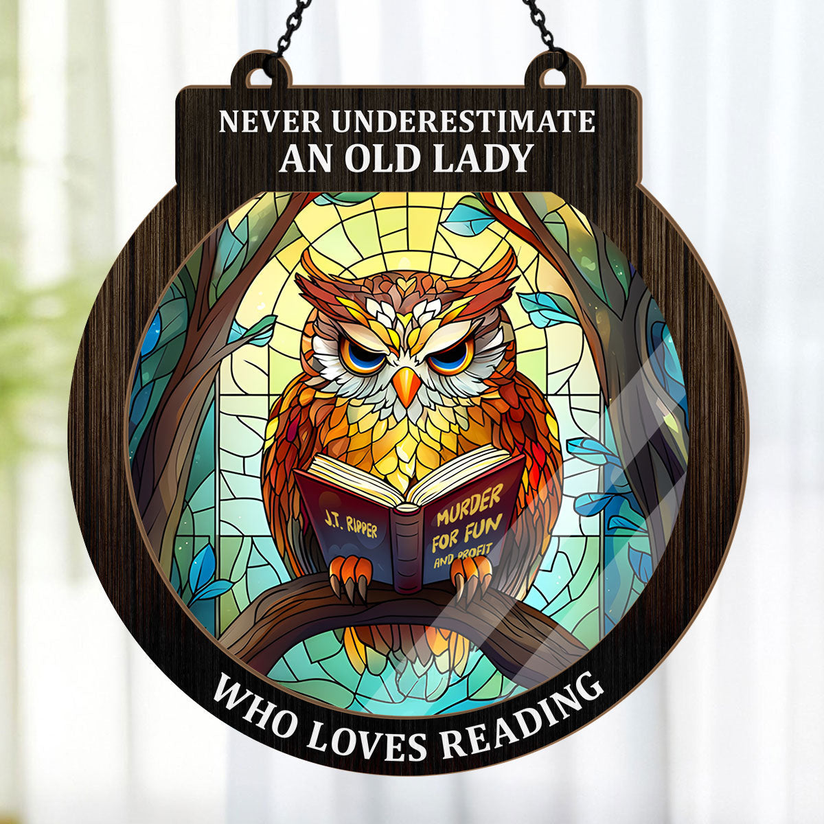 PSSW18 Never Underestimate A Woman Who Loves Reading Window Hanging Suncatcher Ornament