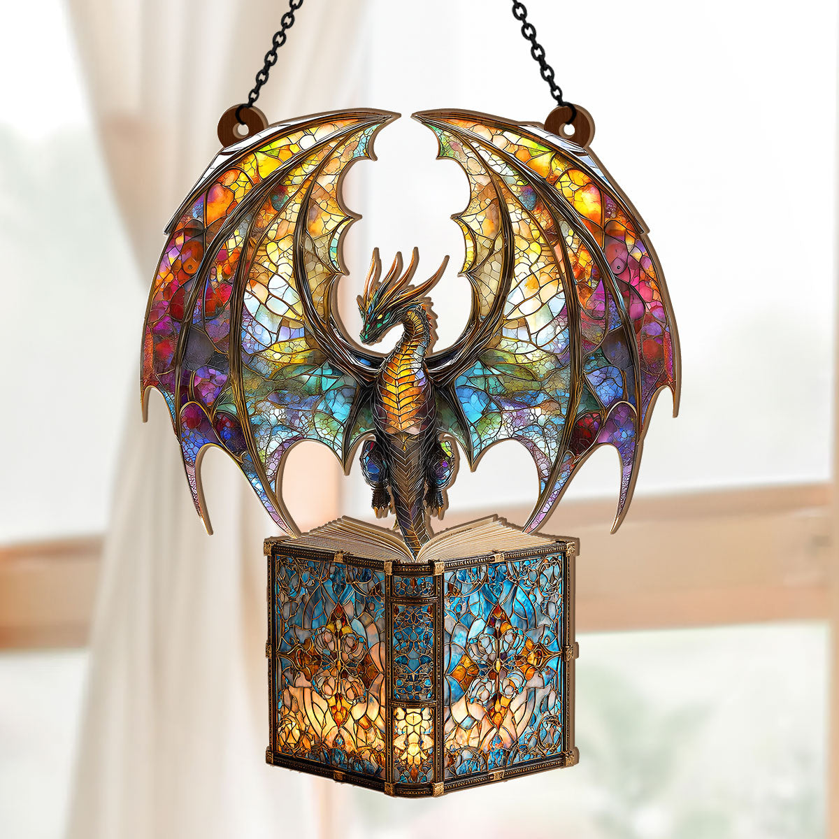 PSSW12 I Am A Book Dragon Window Hanging Suncatcher Ornament