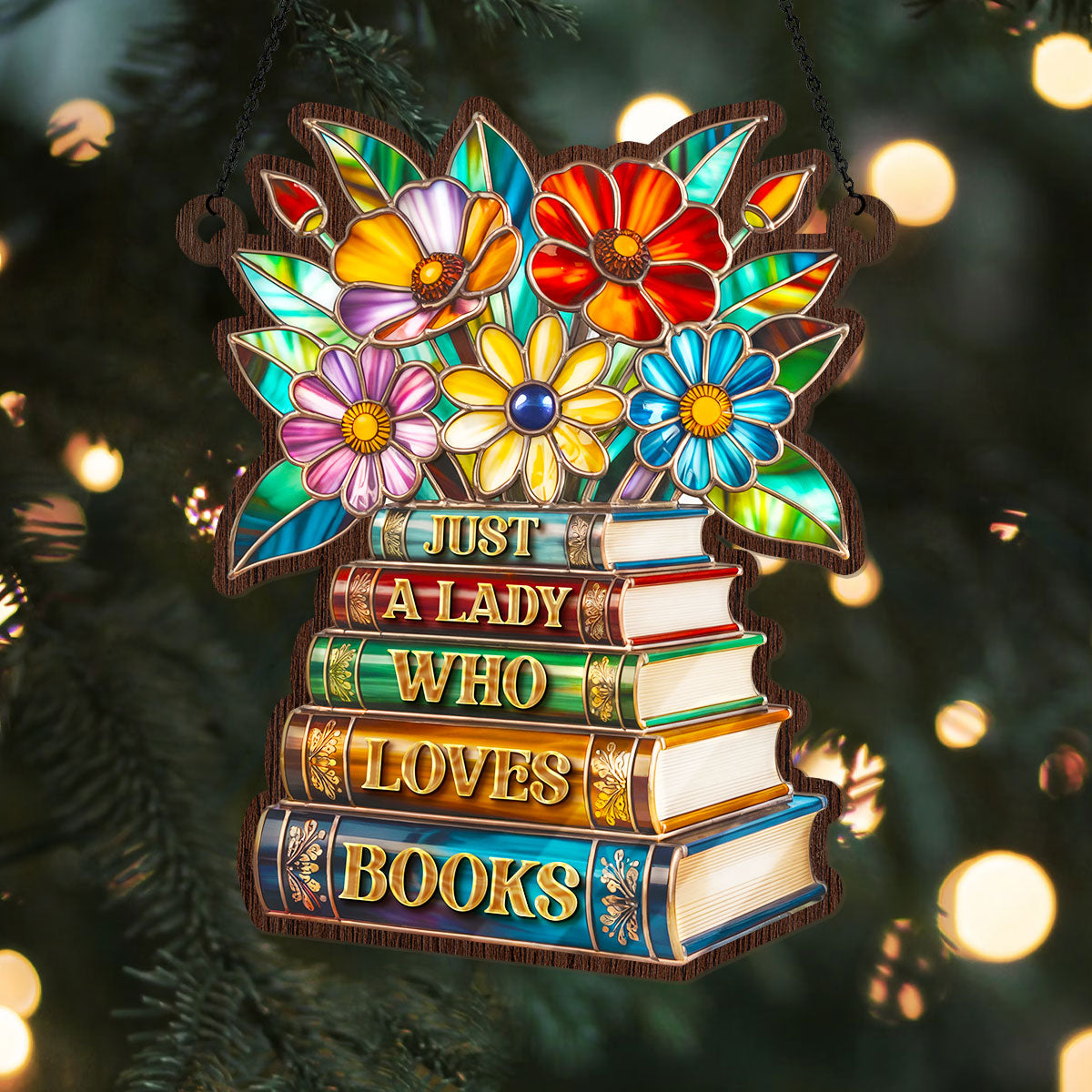 PSSW14 Just A Lady Who Loves Books Window Hanging Suncatcher Ornament