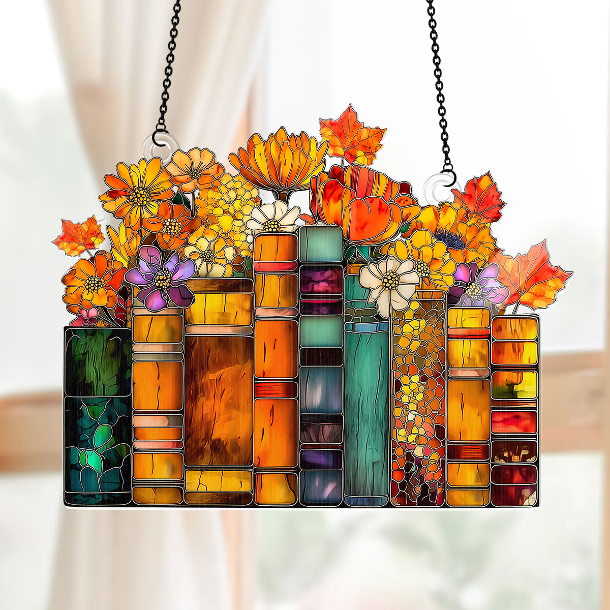 PSSW20 Flower Book Library Window Hanging Suncatcher Ornament