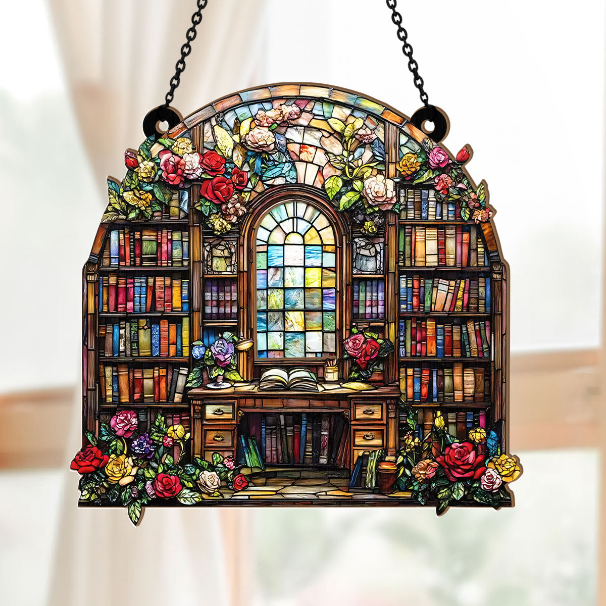 PSSW17 Literary Garden Of Rose Window Hanging Suncatcher Ornament