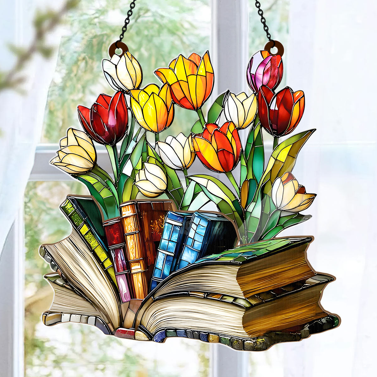 PSSW21 Flower Book Window Hanging Suncatcher Ornament