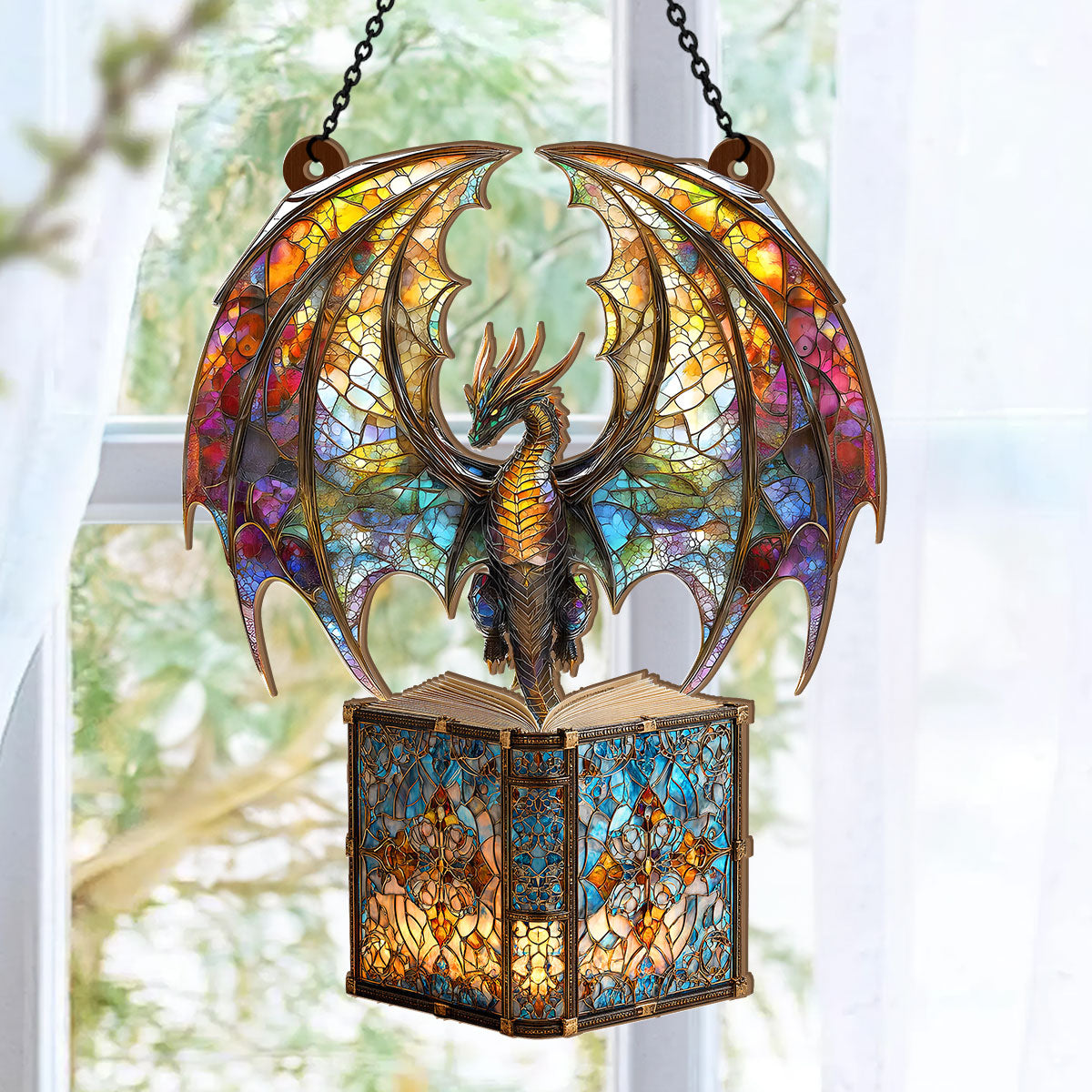 PSSW12 I Am A Book Dragon Window Hanging Suncatcher Ornament