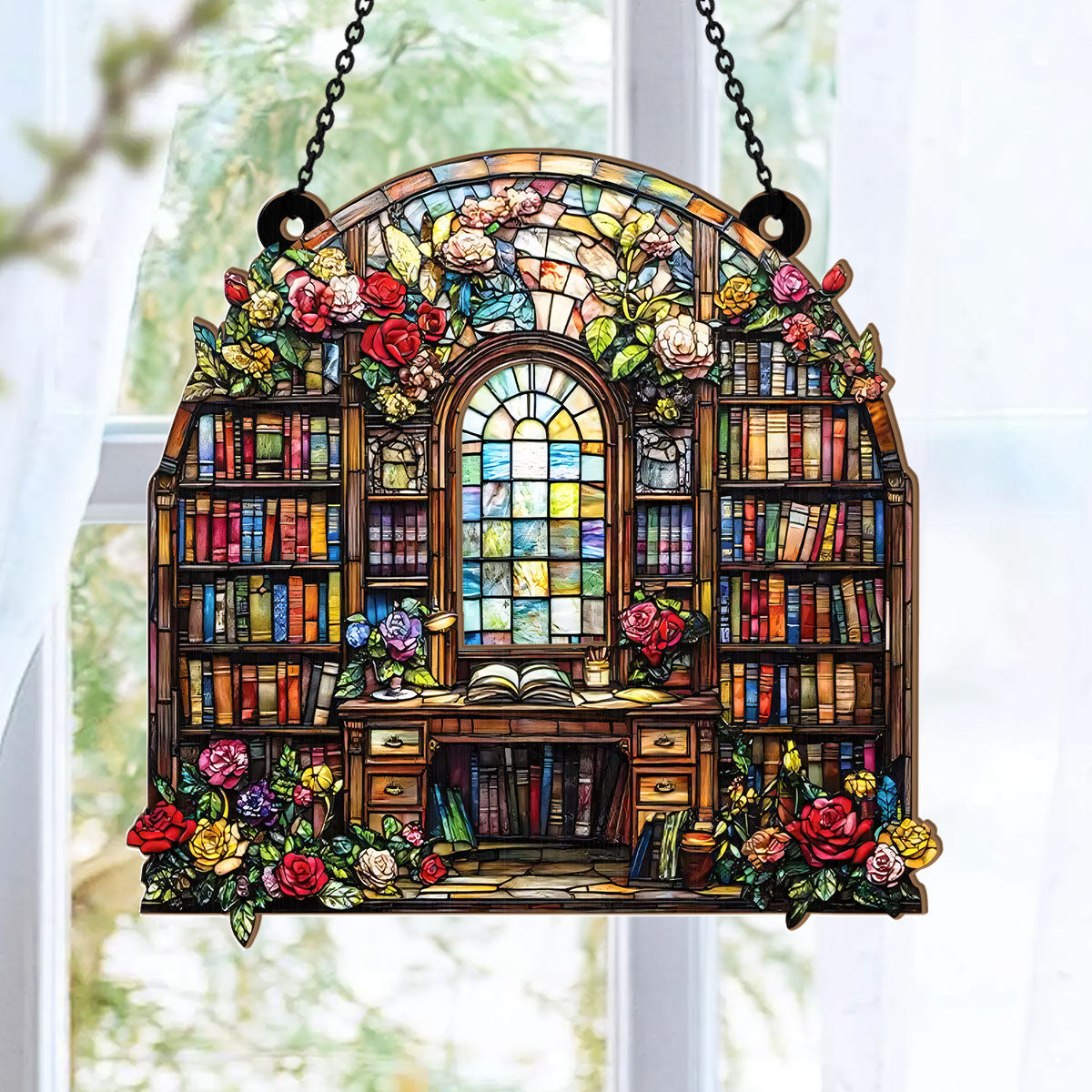 PSSW17 Literary Garden Of Rose Window Hanging Suncatcher Ornament