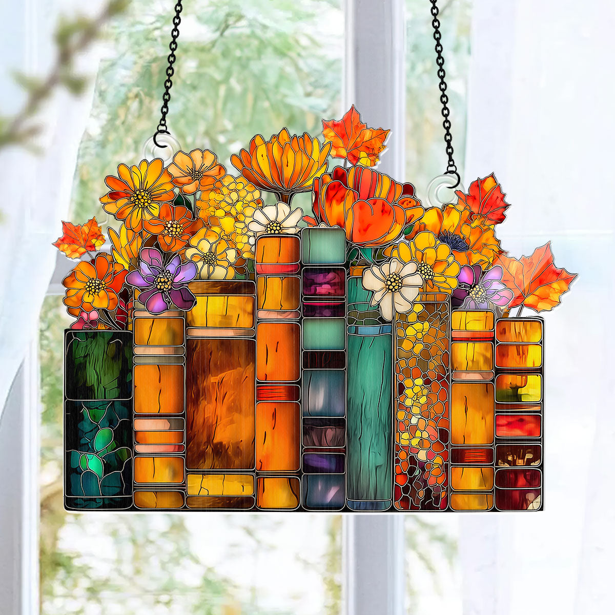 PSSW20 Flower Book Library Window Hanging Suncatcher Ornament