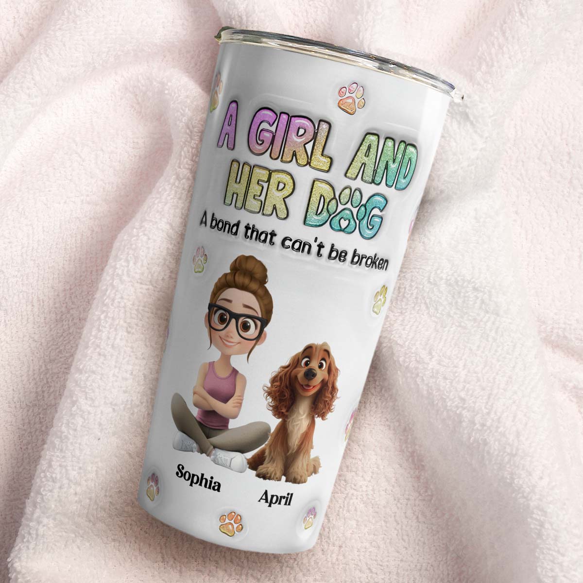 PSTB26 A Girl And Her Dog 3D Inflated Effect - Personalized Custom Tumbler