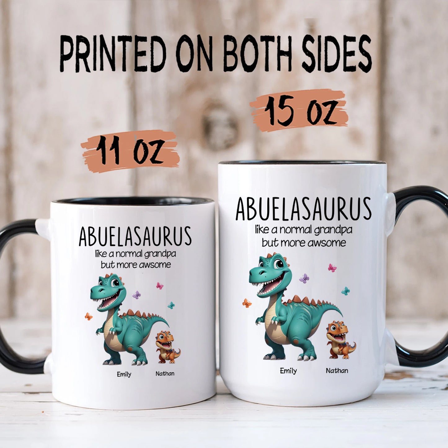 TPST179 Grandmasaurus And Kids 3D Effect Dinosaurs - Personalized White Mug Accent Mug