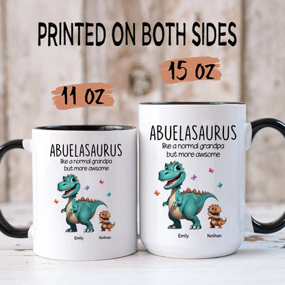 TPST179 Grandmasaurus And Kids 3D Effect Dinosaurs - Personalized White Mug Accent Mug