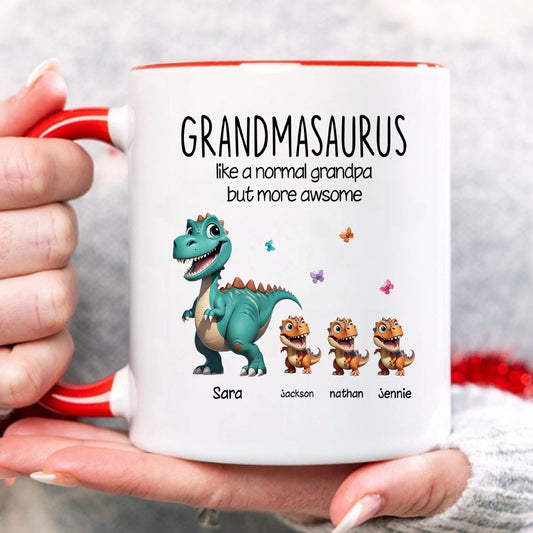 TPST179 Grandmasaurus And Kids 3D Effect Dinosaurs - Personalized White Mug Accent Mug