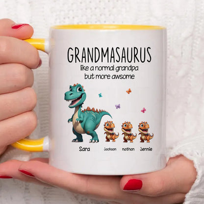 TPST179 Grandmasaurus And Kids 3D Effect Dinosaurs - Personalized White Mug Accent Mug