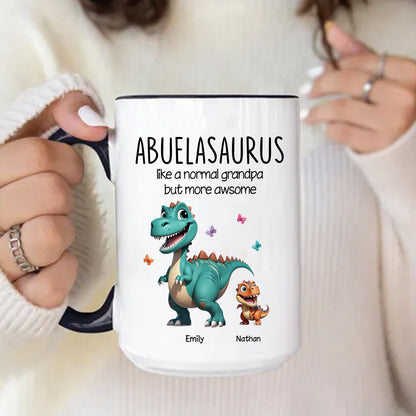 TPST179 Grandmasaurus And Kids 3D Effect Dinosaurs - Personalized White Mug Accent Mug